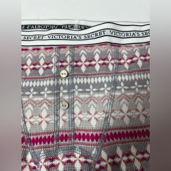 VICTORIA'S SECRET GRAY/FUCHSIA/WHITE WAFFLE KNIT PAJAMA Leggings Thermal Size M - Picture 5 of 9